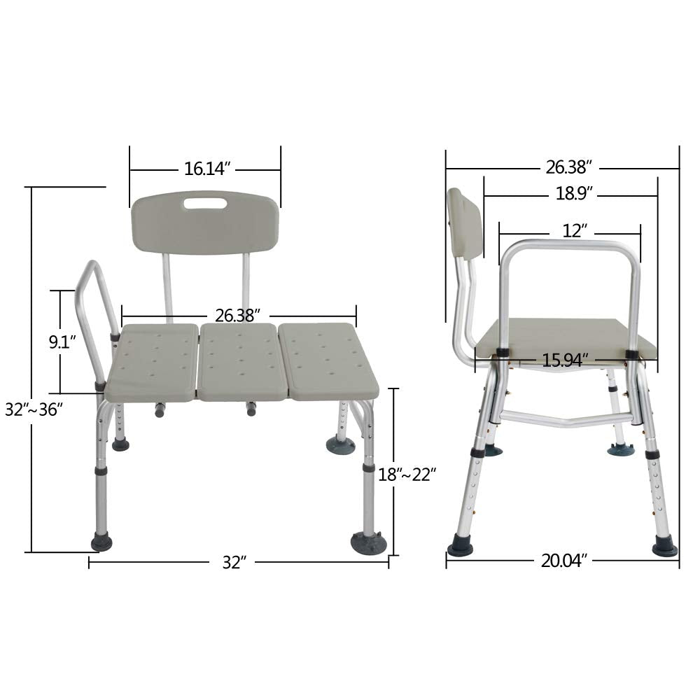 Bathtub Transfer Bench Bath Chair with Back and Handle J774585