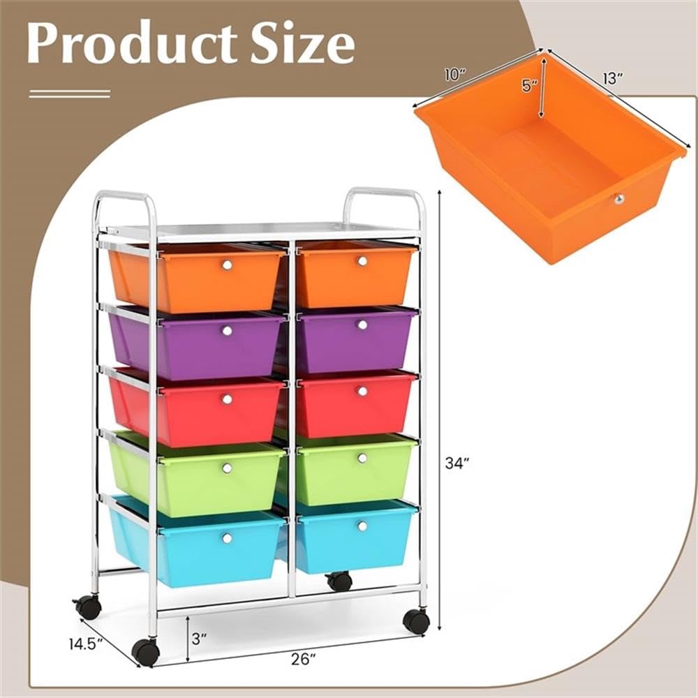 10 Drawer Plastic Storage Cart with Lockable Wheels H693412