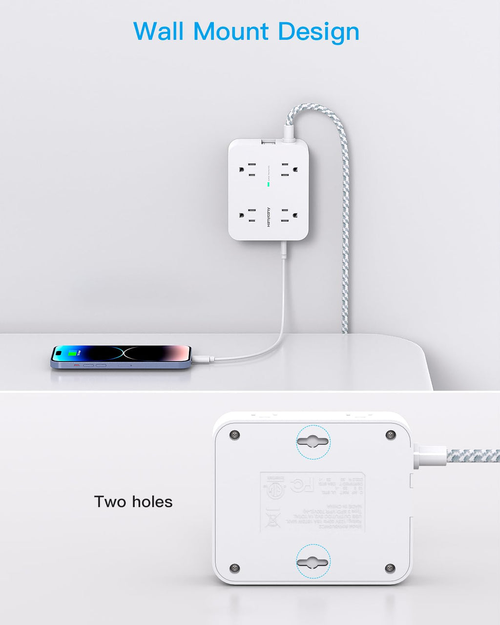 Surge Protector Power Strip 5 Ft Braided Extension Cord U6036