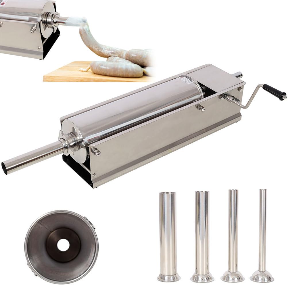 7L Stainless Steel Vertical Manual Sausage Stuffer with 4 Filling Nozzles S552