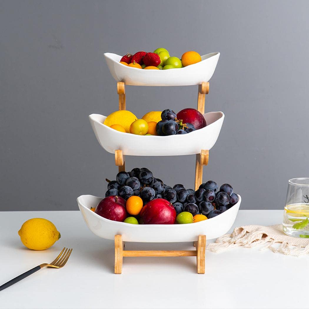 3 Tier White Ceramic Fruit Basket K948641