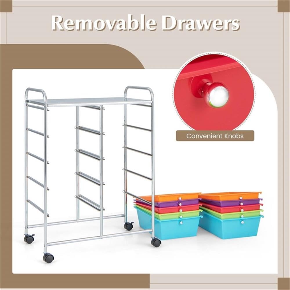 10 Drawer Plastic Storage Cart with Lockable Wheels H693412