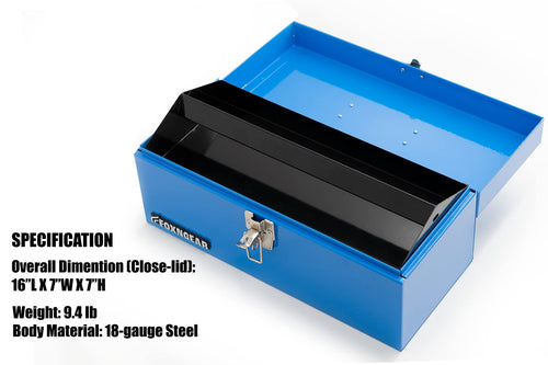 16" Steel Heavy-duty Tool Box with Metal Latch and Handle Blue I845779