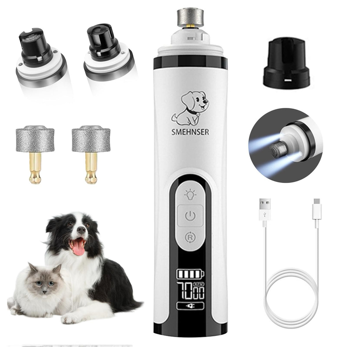 3-Speed Cordless Pet Nail Trimmer with 2 LED Light R9200