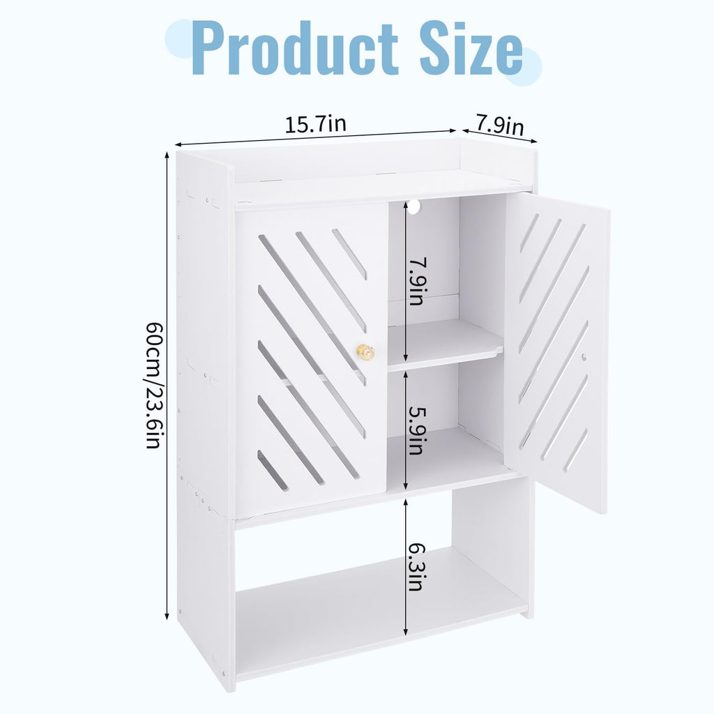 Wall Mounted 4-Tier White Bathroom Storage Cabinet with Door and Shelf Z4472
