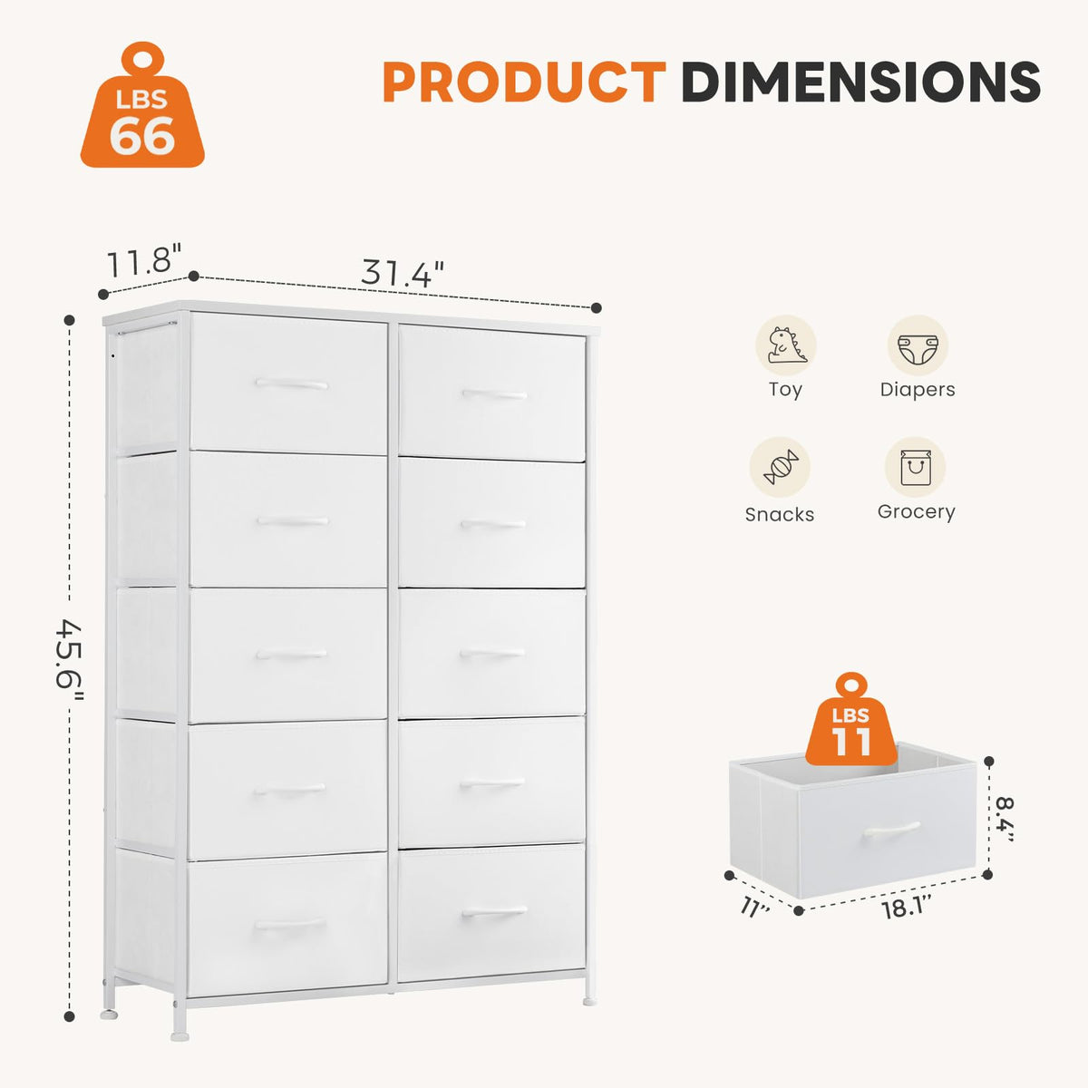 White 10 Drawer Tall Dresser K955807