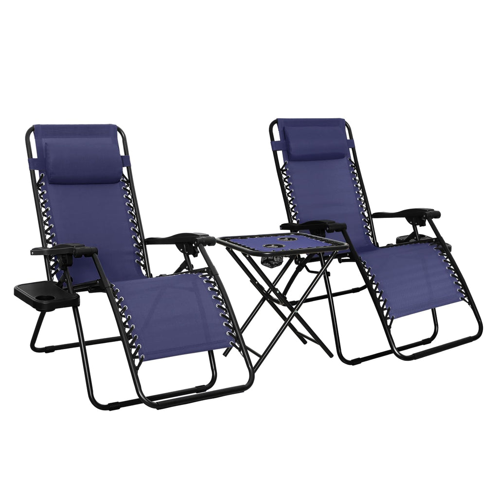 Blue Set of 2 Adjustable Zero Gravity Lounge Chair with Cup Holder Q724666