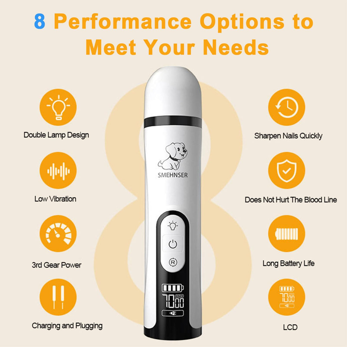 3-Speed Cordless Pet Nail Trimmer with 2 LED Light R9200