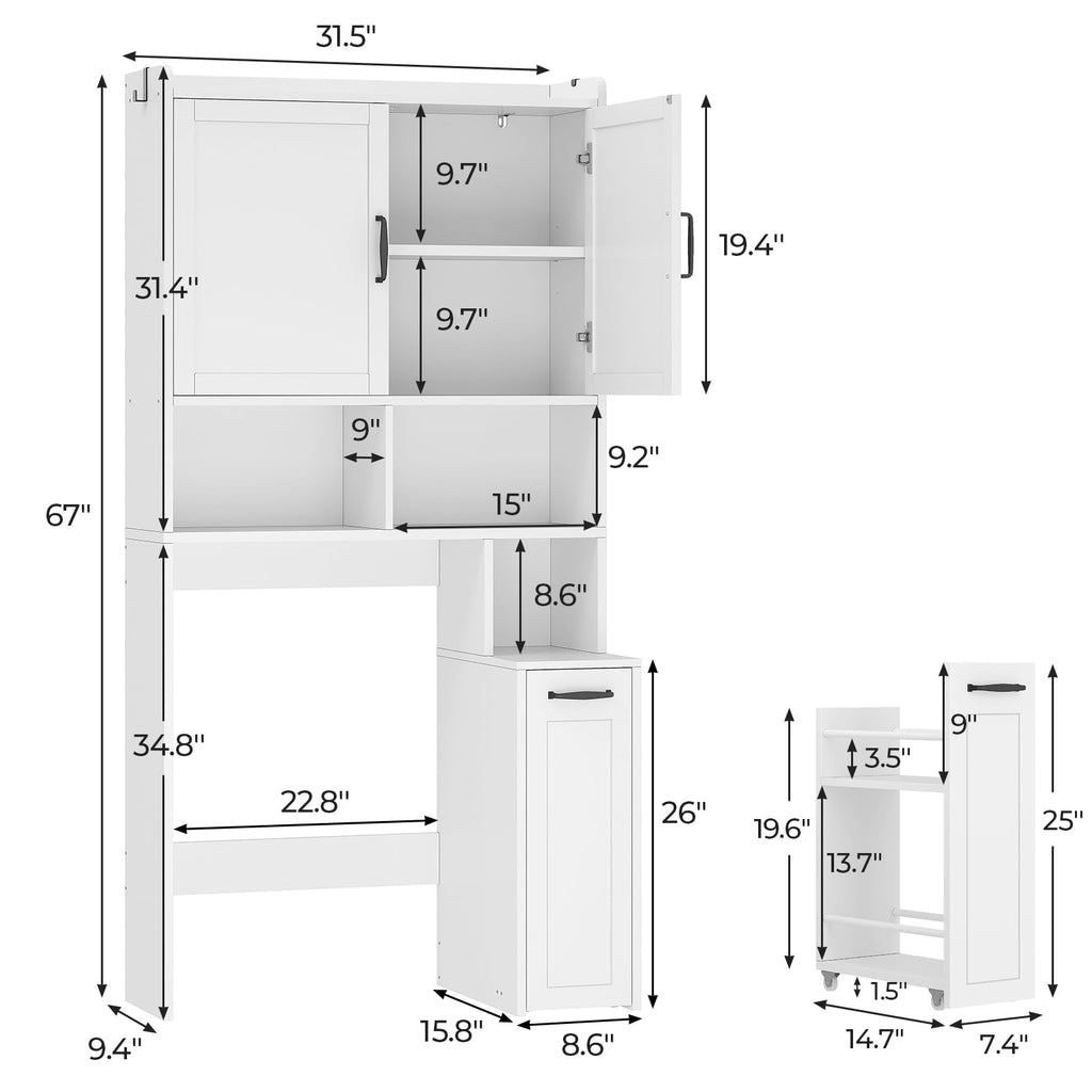 White Over The Toilet Storage Cabinet with Adjustable Shelf O98763