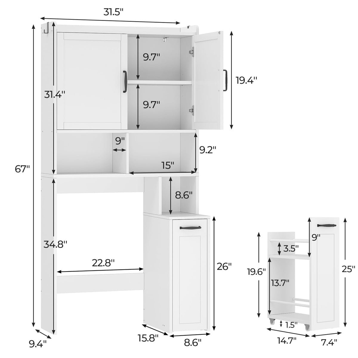White Over The Toilet Storage Cabinet with Adjustable Shelf O98763