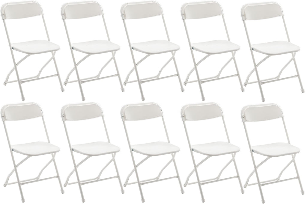 White Plastic Folding Chairs Set of 10 Steel Frame S8121