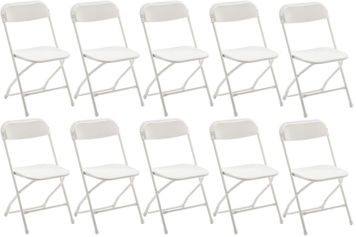 White Plastic Folding Chairs Set of 10 Steel Frame S8121
