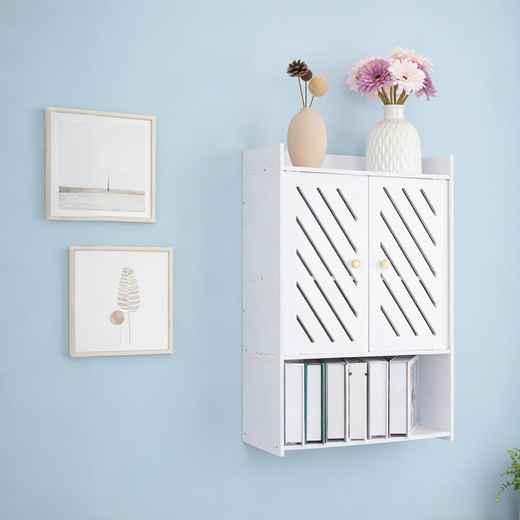 Wall Mounted 4-Tier White Bathroom Storage Cabinet with Door and Shelf Z4472