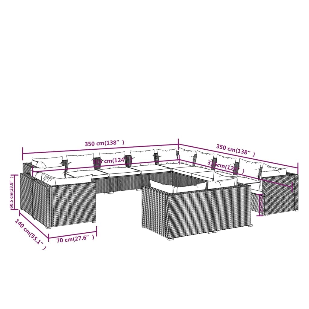 Black 13-Piece PE Rattan Outdoor Sectional Sofa C384776