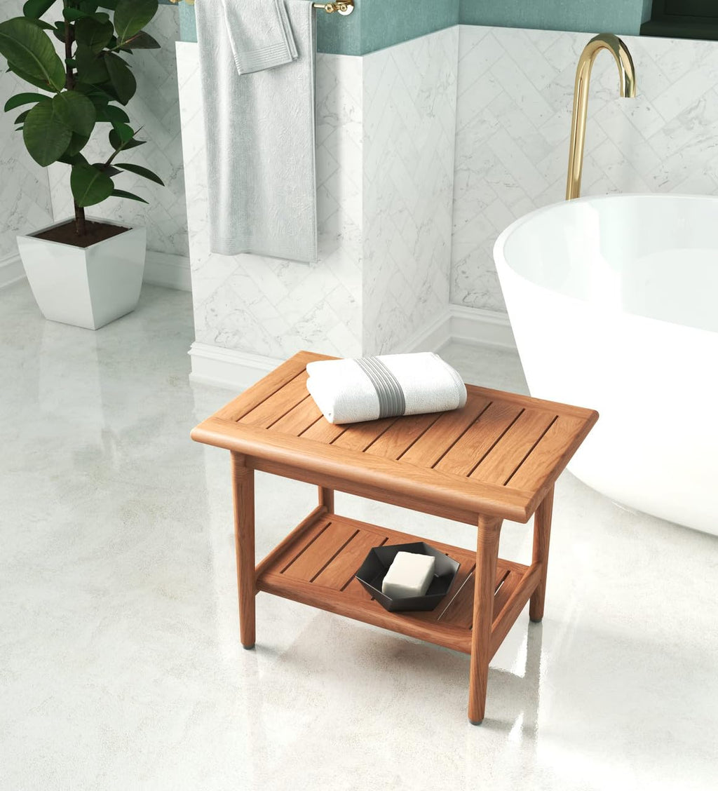 Teak Shower Bench with Shelf R8396