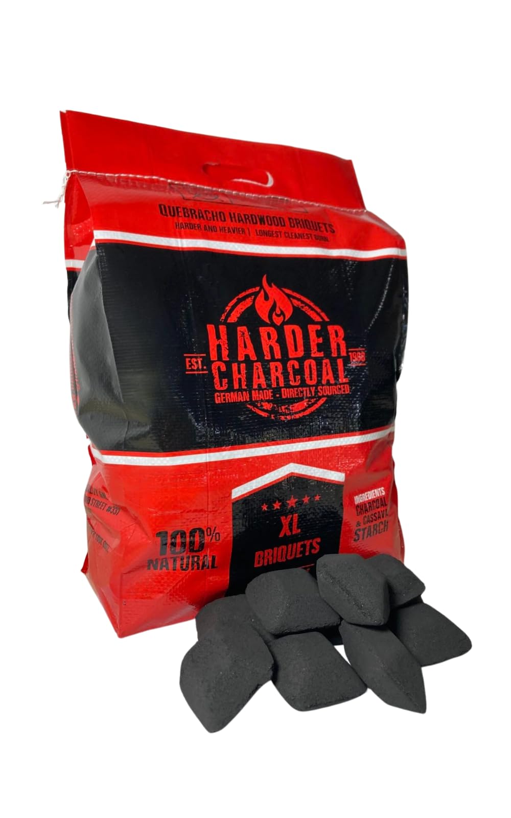 XL Quebracho Hardwood Briquets, Natural Wood Charcoal with Cassava Starch (10 LB) E336086