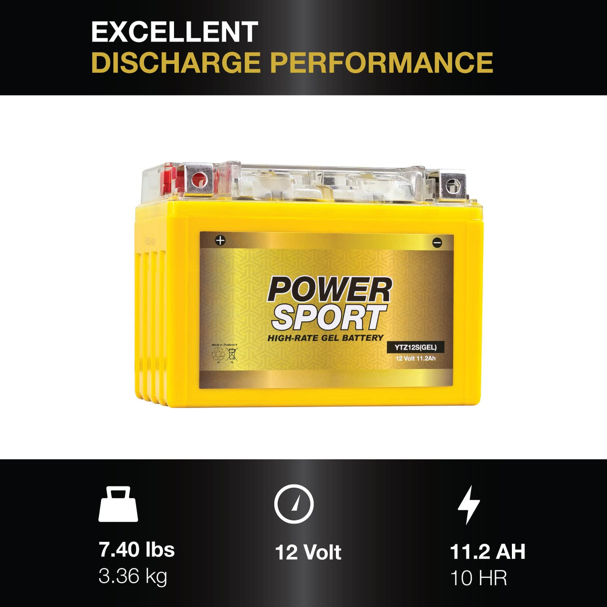 12V 11.2Ah 200 CCA GEL Motorcycle Battery with Nut & Bolt Terminals R453128