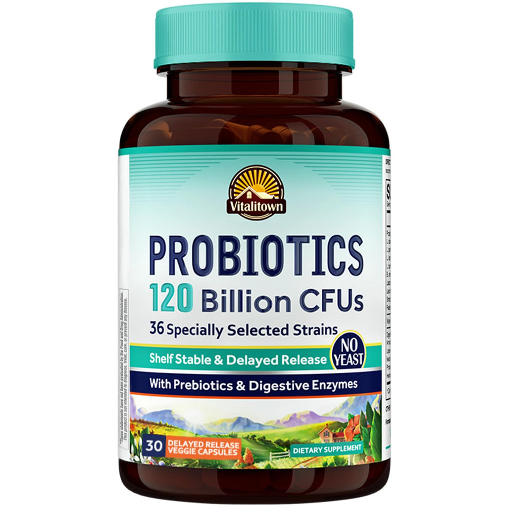 Probiotics 120 Billion CFUs 36 Strains with Prebiotics & Digestive Enzymes 30 Veg Caps A102