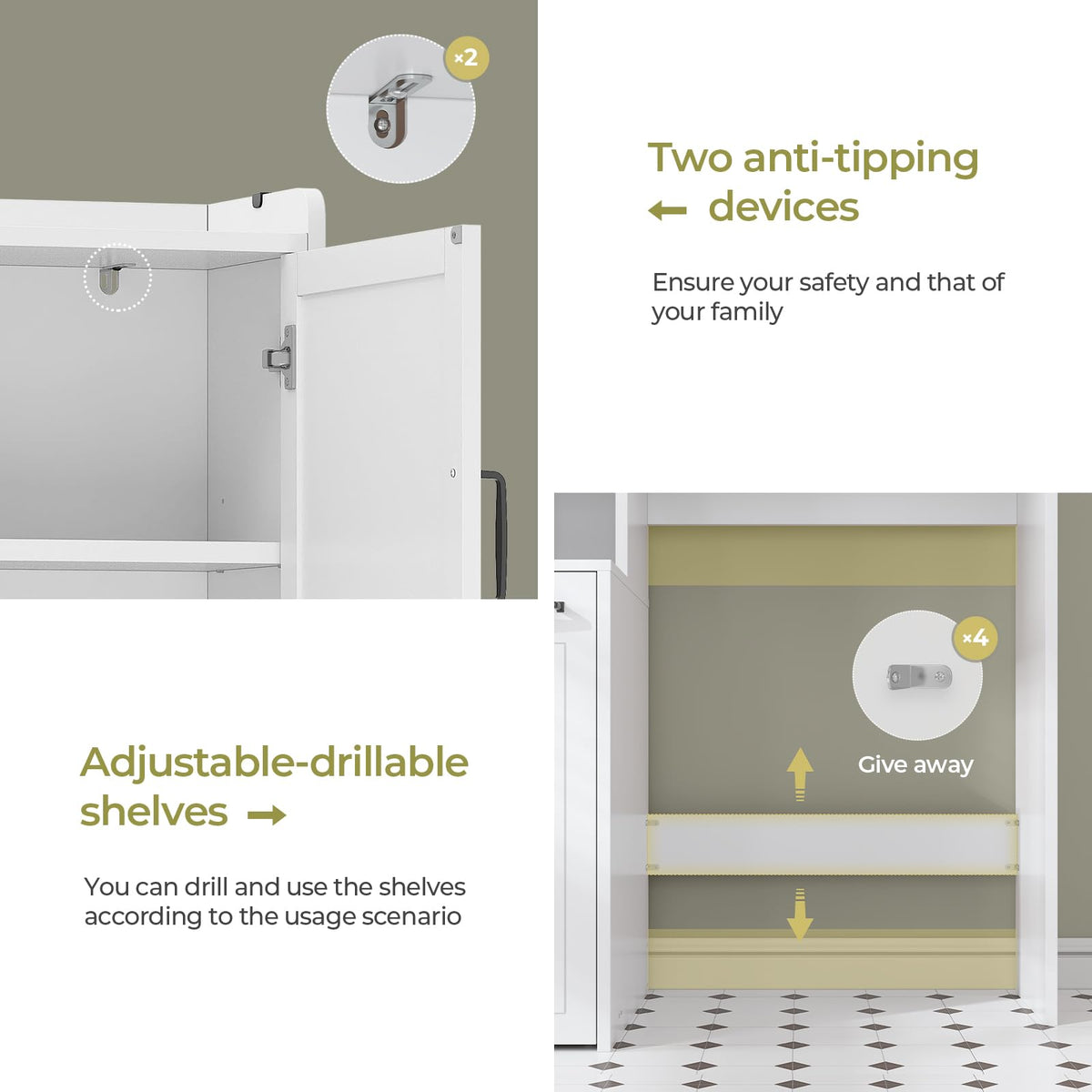 White Over The Toilet Storage Cabinet with Adjustable Shelf O98763
