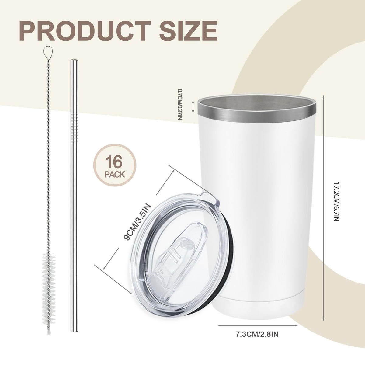 16 Pack Stainless Steel Insulated Tumbler 20oz White Z5369