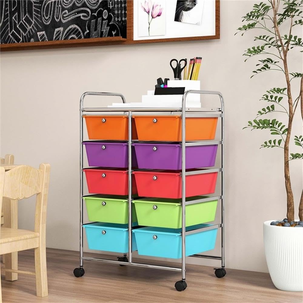 10 Drawer Plastic Storage Cart with Lockable Wheels H693412