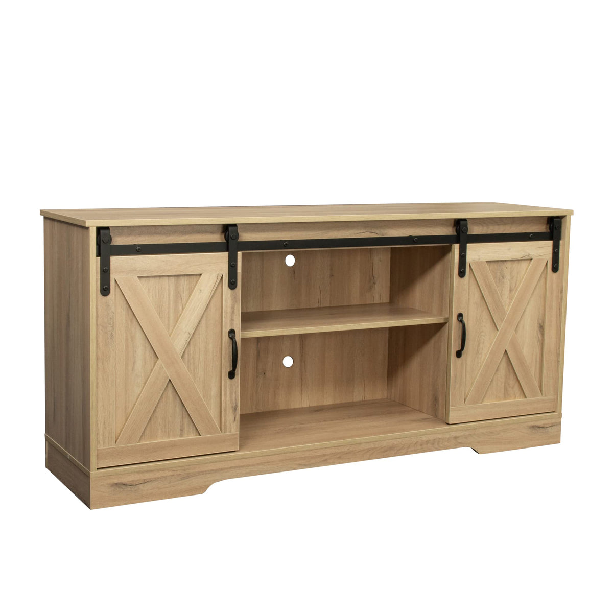 Sliding Barn Door Wood TV Stand with Adjustable Shelves V24498