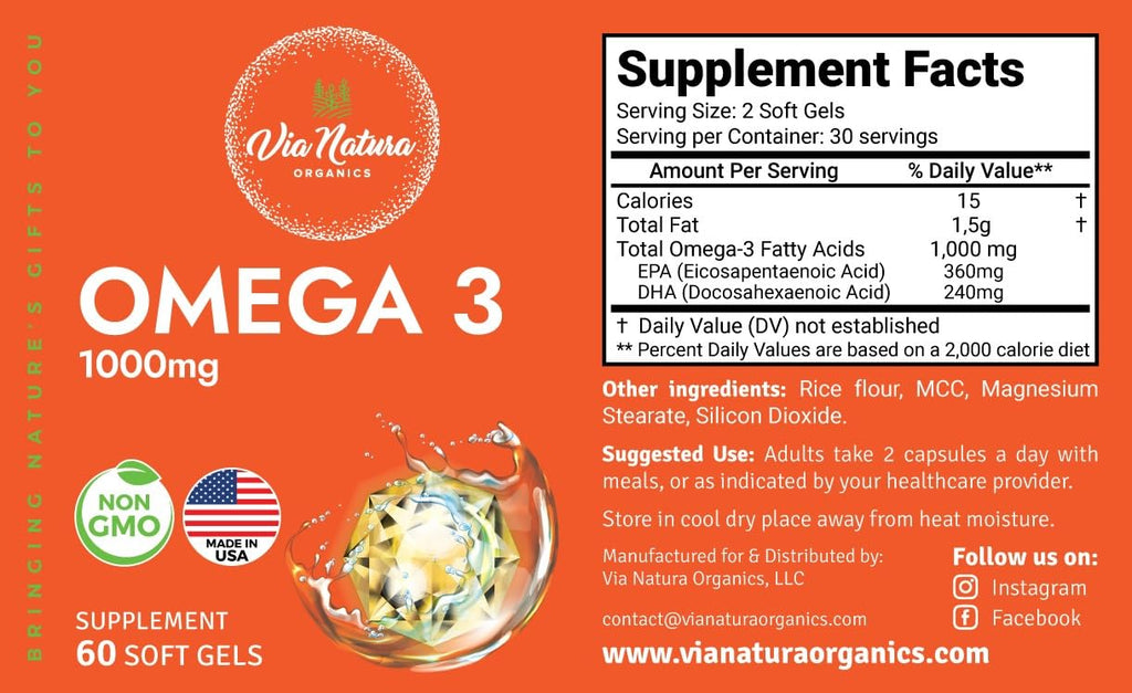 Omega 3 Fish Oil 1000mg EPA & DHA 60 Softgels U723