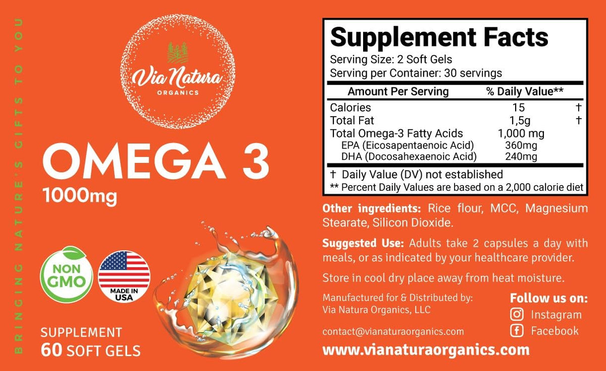 Omega 3 Fish Oil 1000mg EPA & DHA 60 Softgels U723