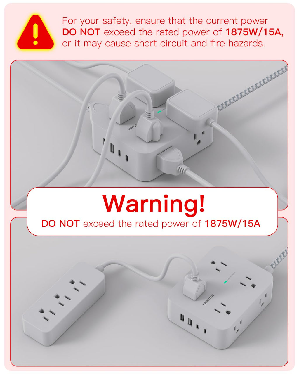 Surge Protector Power Strip 5 Ft Braided Extension Cord U6036