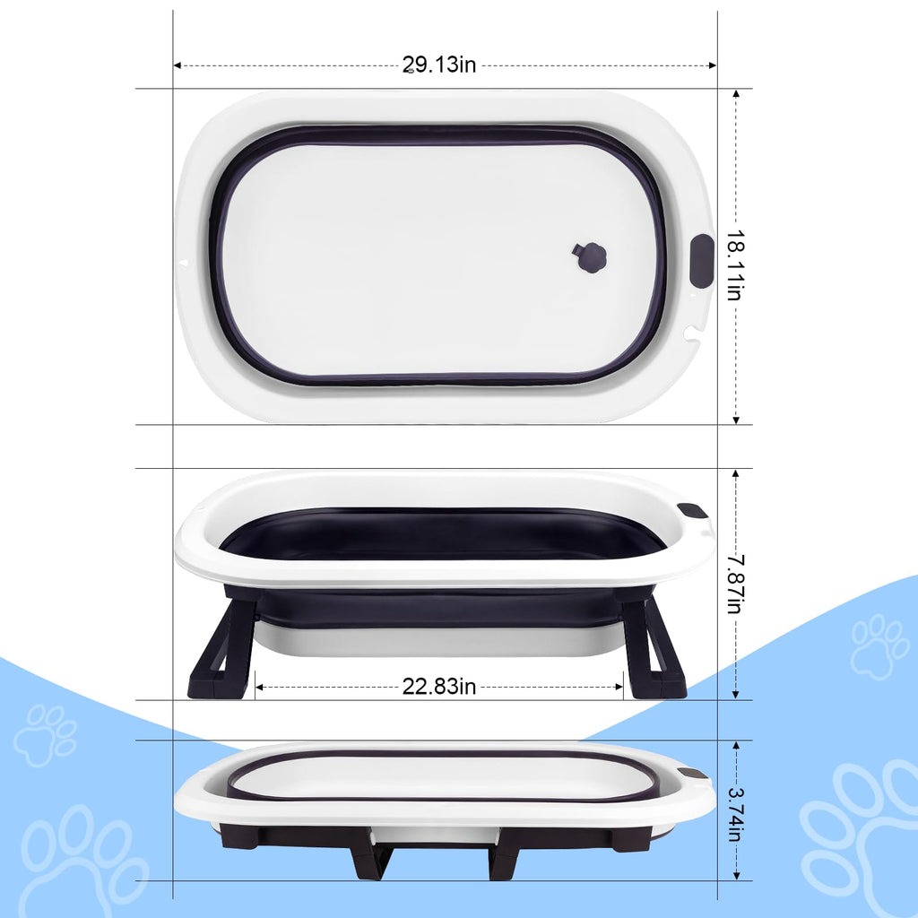 Collapsible Pet Bathtub with Water Drain Plug and Grooming Brush O538