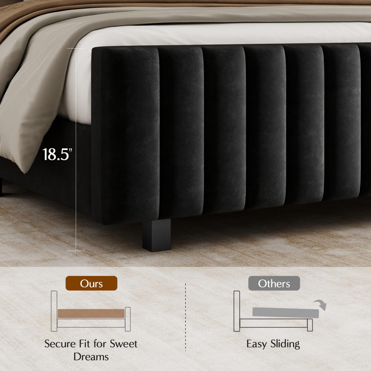 Queen Size Velvet Upholstered Platform Bed Frame with Adjustable Headboard Y34096