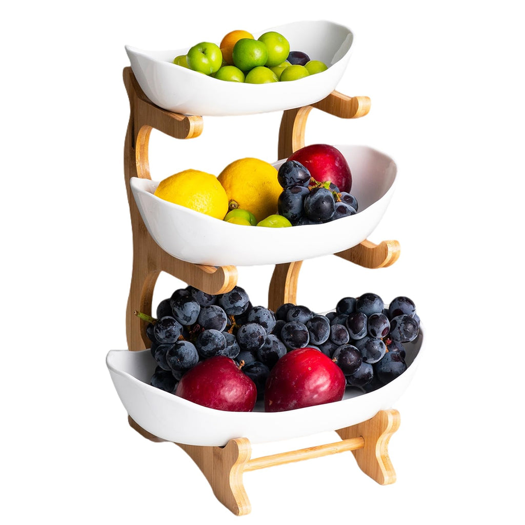3 Tier White Ceramic Fruit Basket K948641