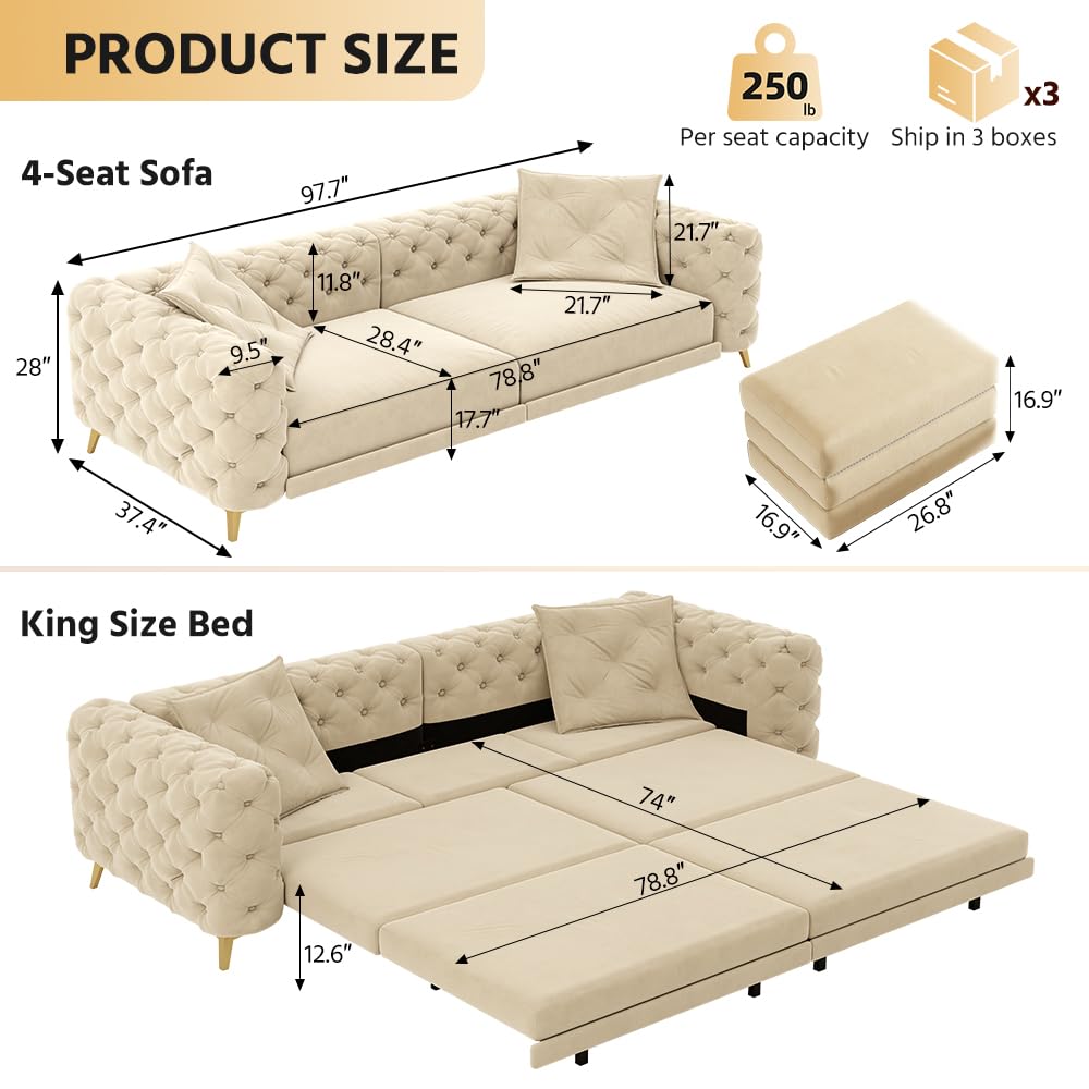 King Size Velvet Sleeper Sofa Bed J131598