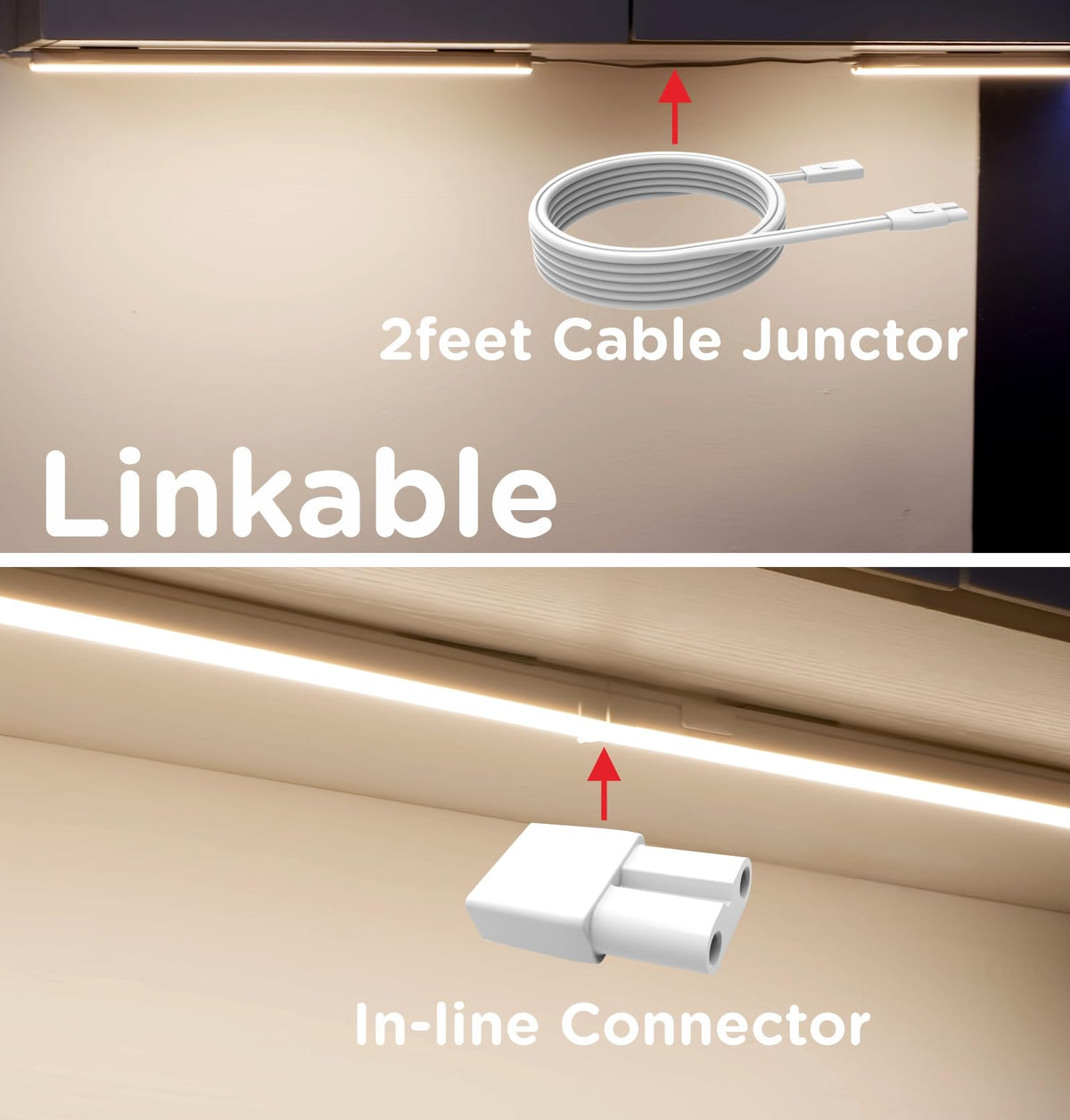 Under Cabinet Lighting Plug in AC120V 3CCT 3000/4000/5000K Linkable Ultra Slim LED Cabinet Light 24inch White 2Pack E6350
