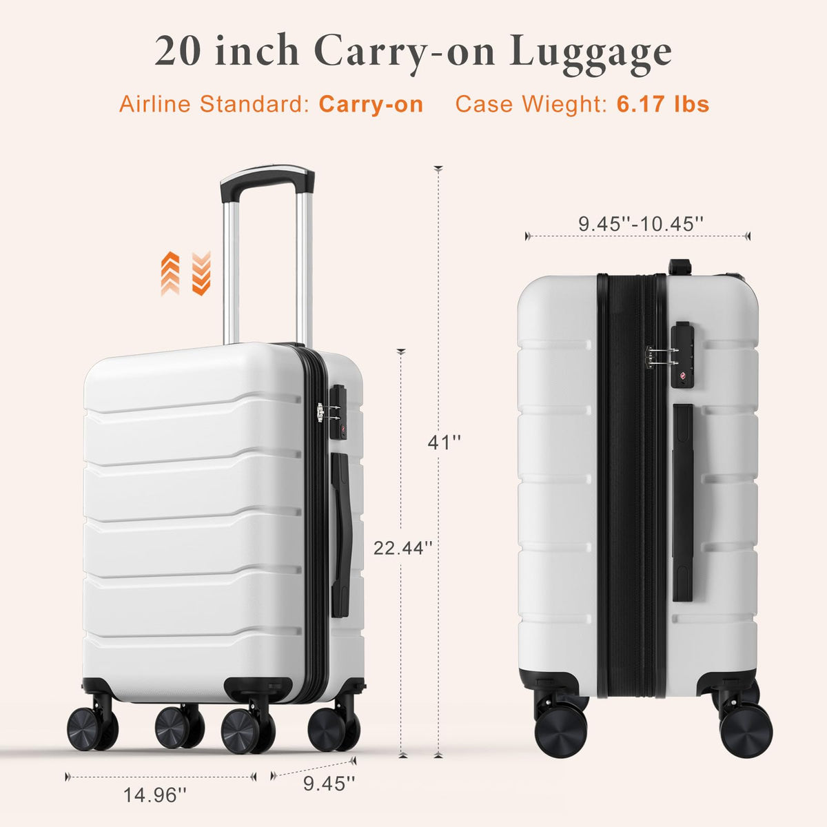 20 Inch White Hard Shell Carry on Luggage B922583