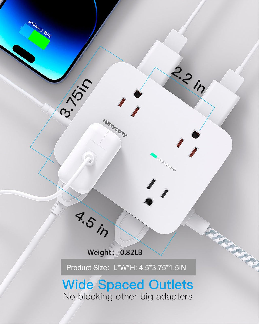 Surge Protector Power Strip 5 Ft Braided Extension Cord U6036
