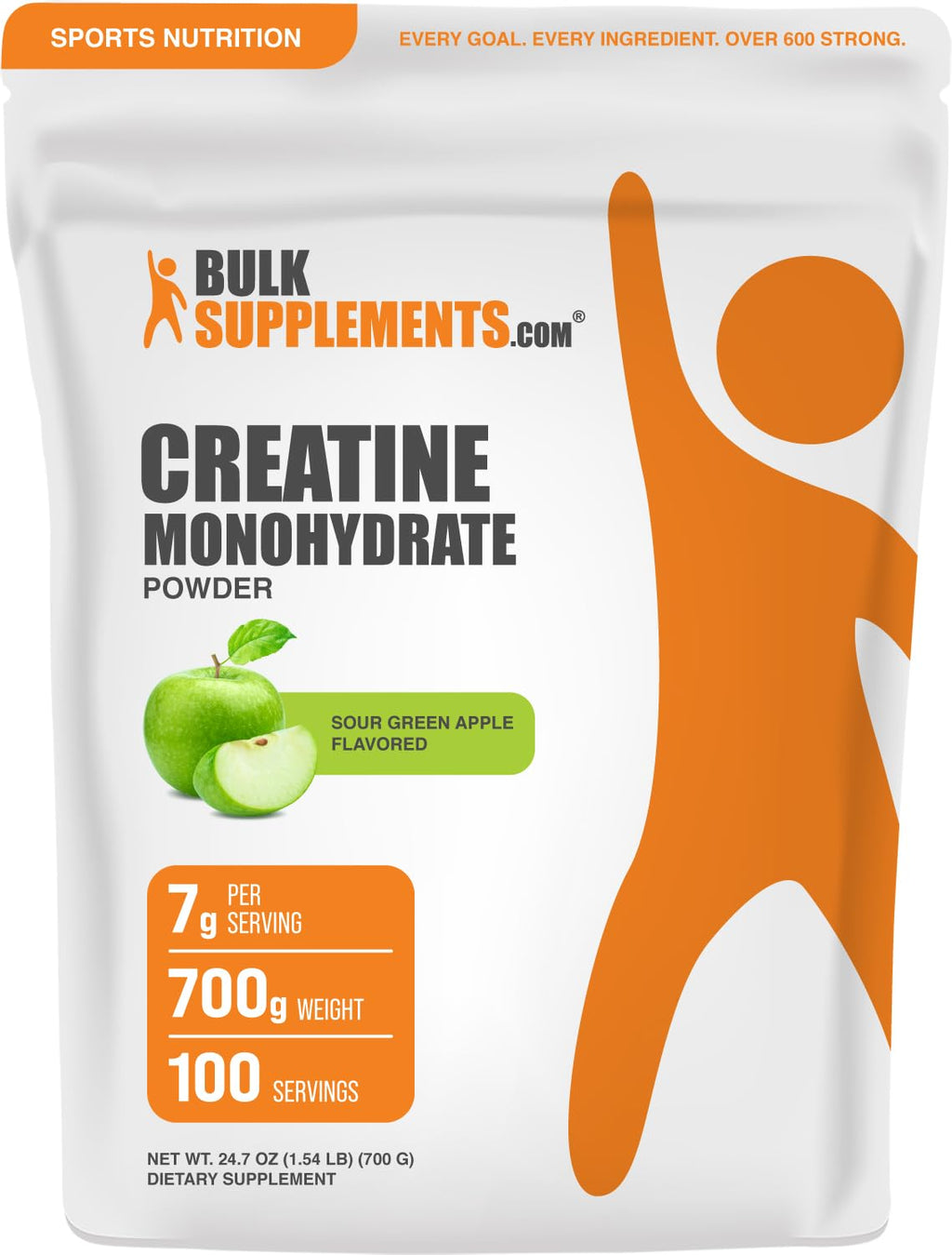 Micronized Creatine Monohydrate Powder, Sour Green Apple, 700g F790443