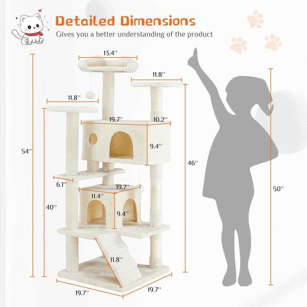 54-inch Cat Tree Tower with Scratching Posts C5837