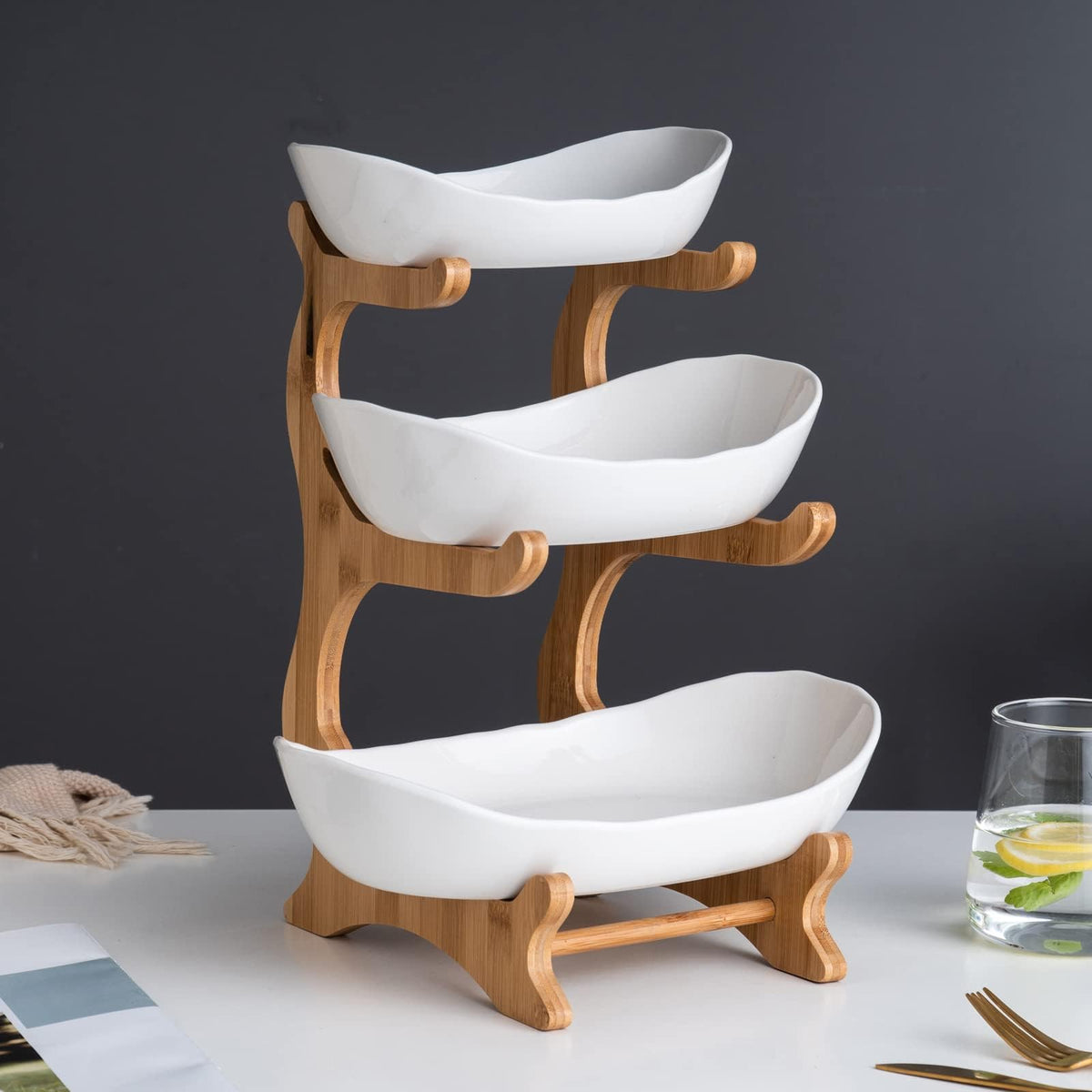 3 Tier White Ceramic Fruit Basket K948641