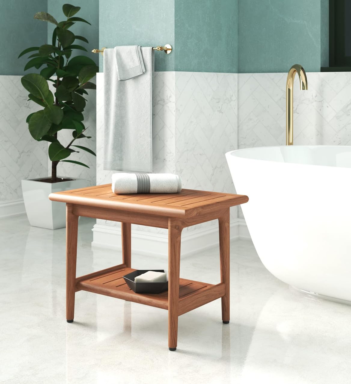 Teak Shower Bench with Shelf R8396