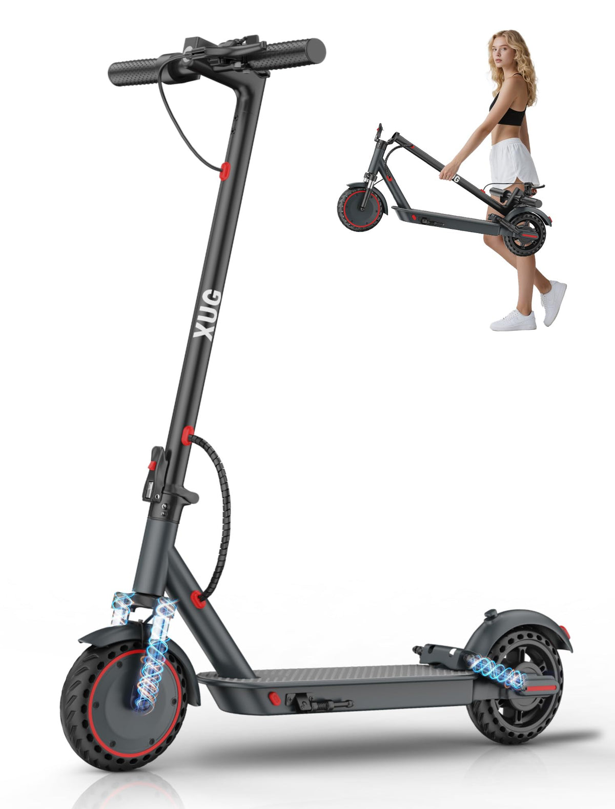 Electric Scooter with Dual Suspension, Solid Tires, Foldable C963651