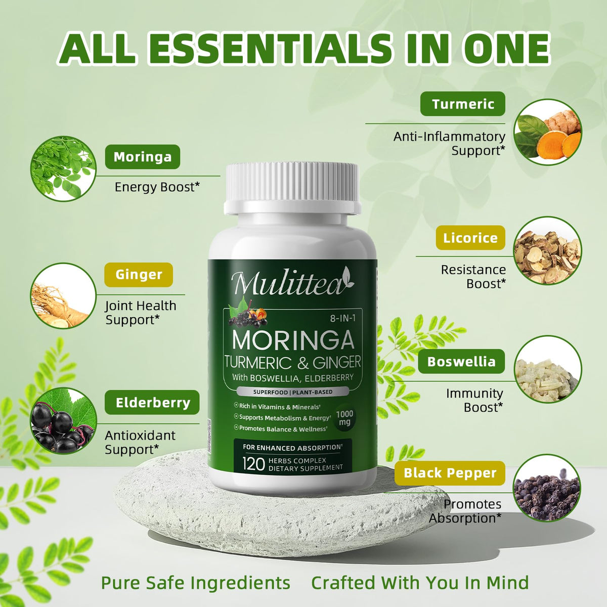 Moringa Capsules 1000mg with Ashwagandha & Turmeric E503716