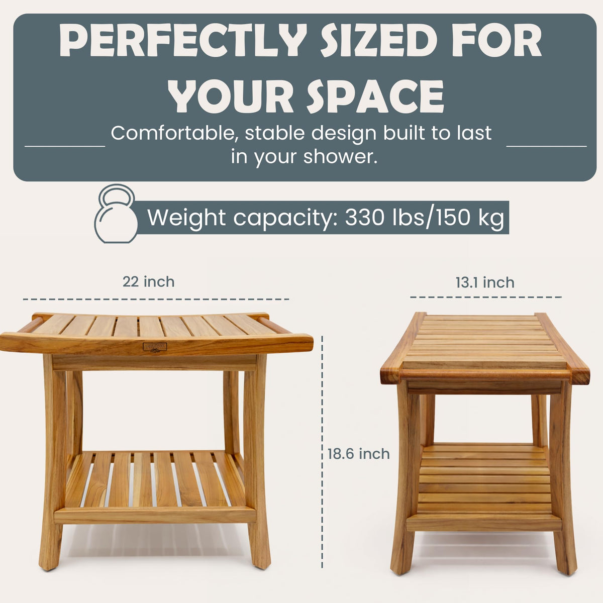 22-Inch Teak Shower Bench with Storage Shelf X382593