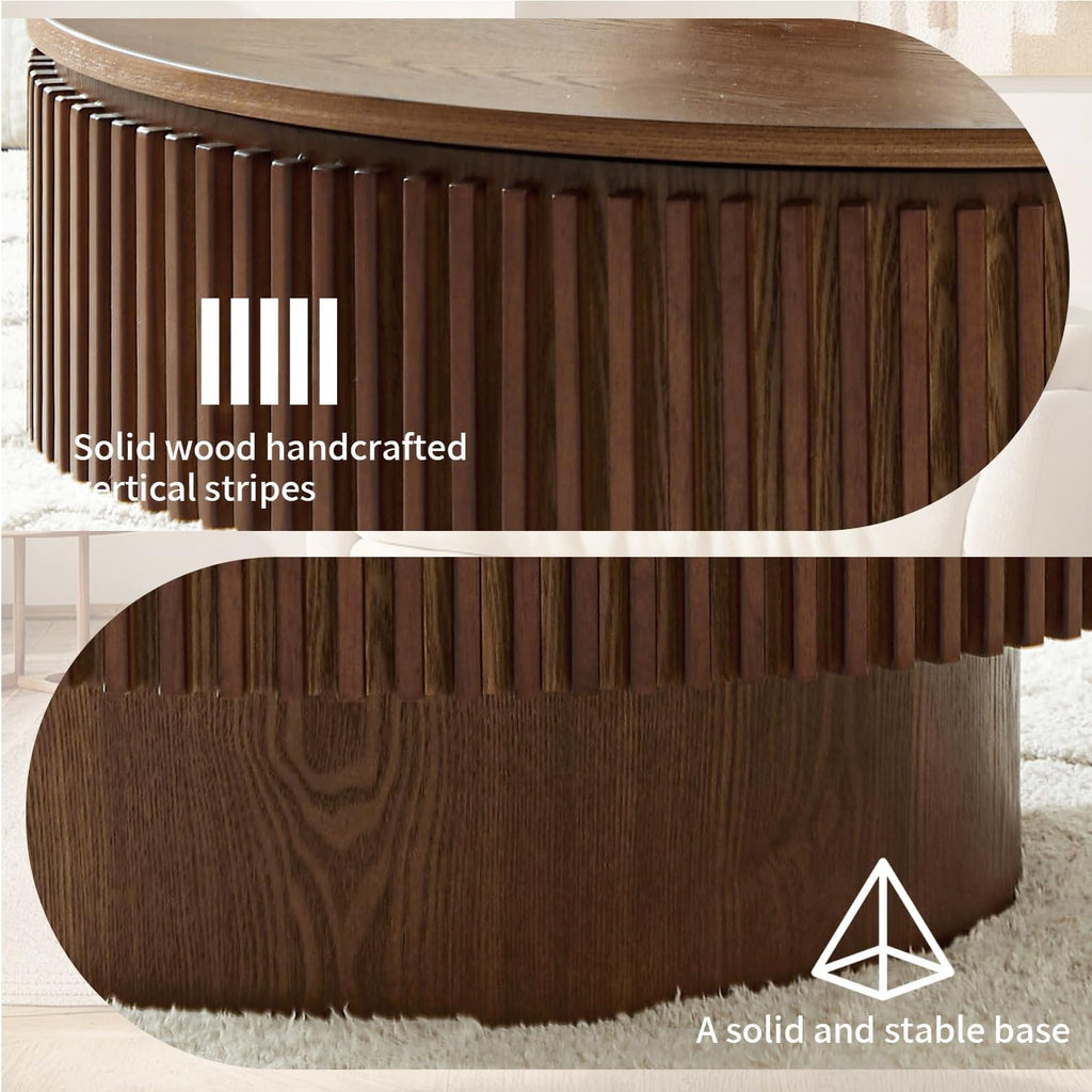 Walnut Round Fluted Coffee Table with Storage P37628