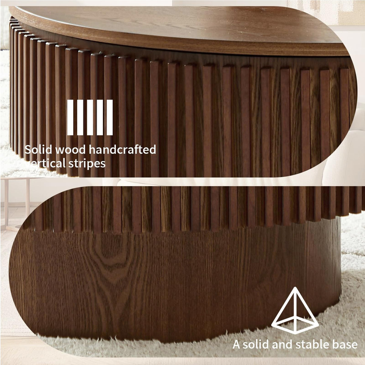 Walnut Round Fluted Coffee Table with Storage P37628
