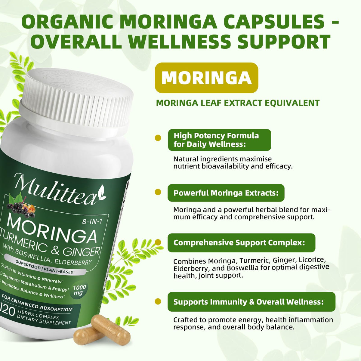 Moringa Capsules 1000mg with Ashwagandha & Turmeric E503716