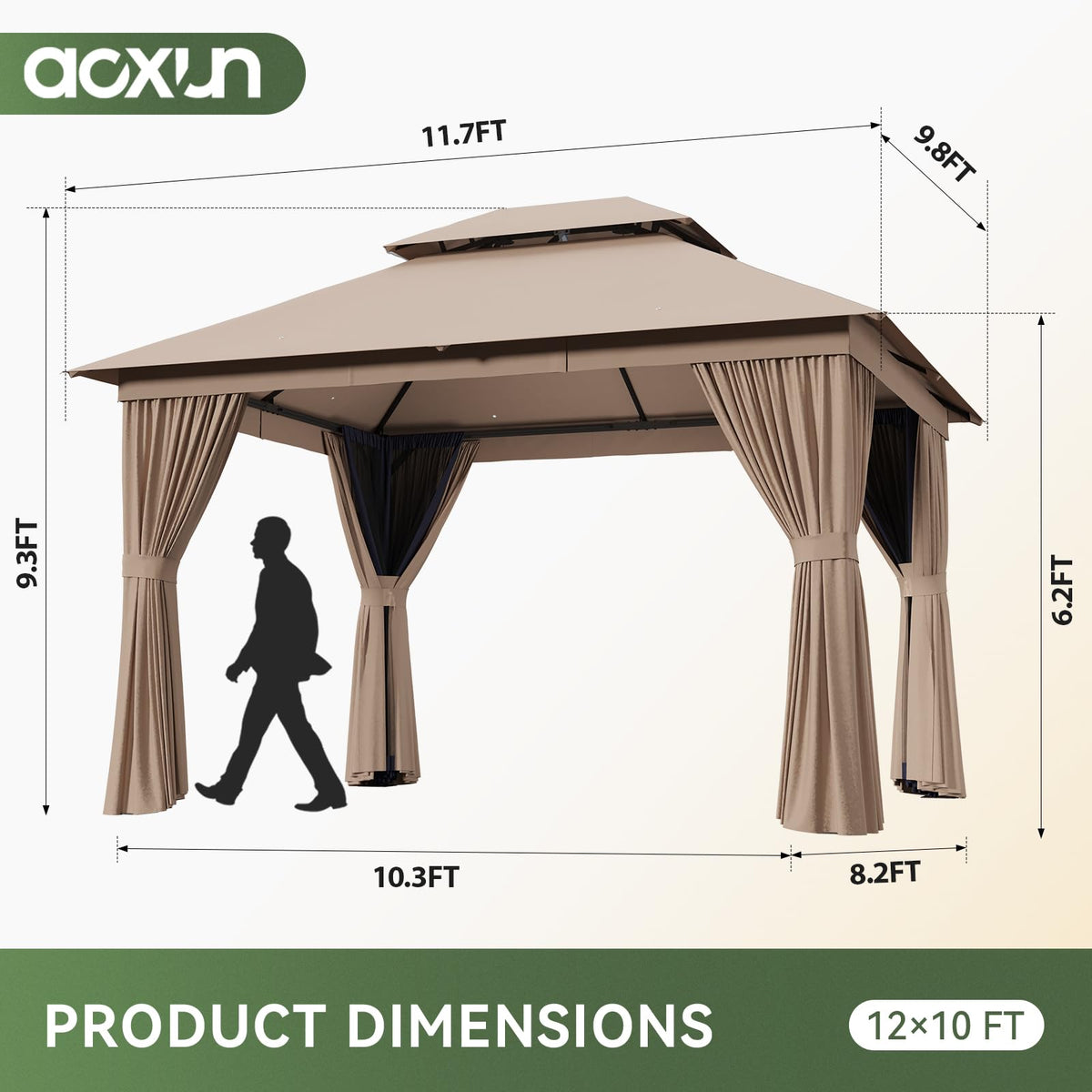 12'x10' Outdoor Gazebo with Curtain & Mosquito Netting, Beige N1048