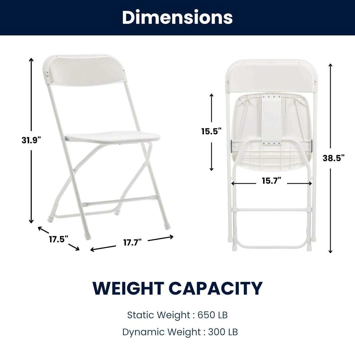 White Plastic Folding Chairs Set of 10 Steel Frame S8121