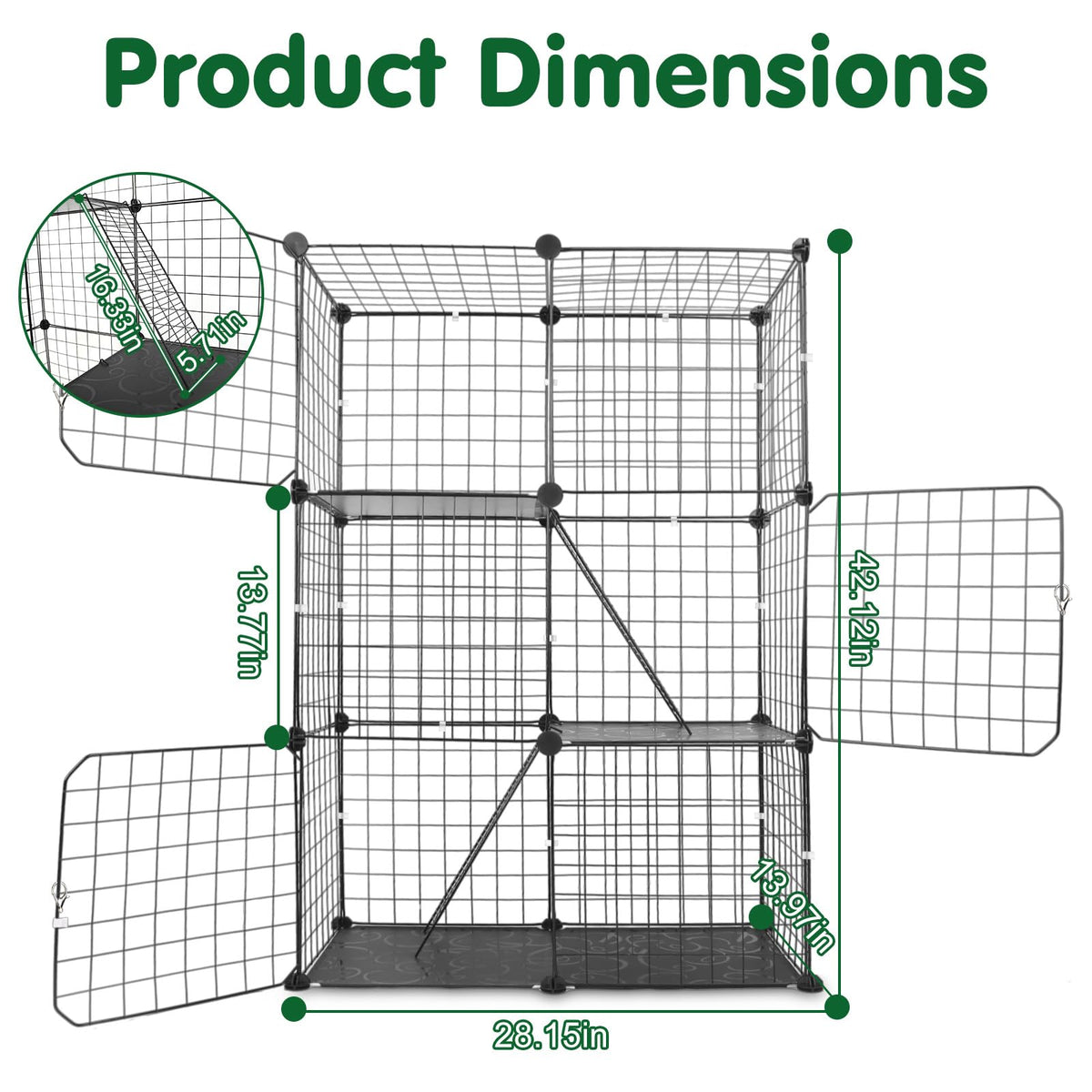 3 Tier Cat Cage with 3 Doors 2 Ladders N5403