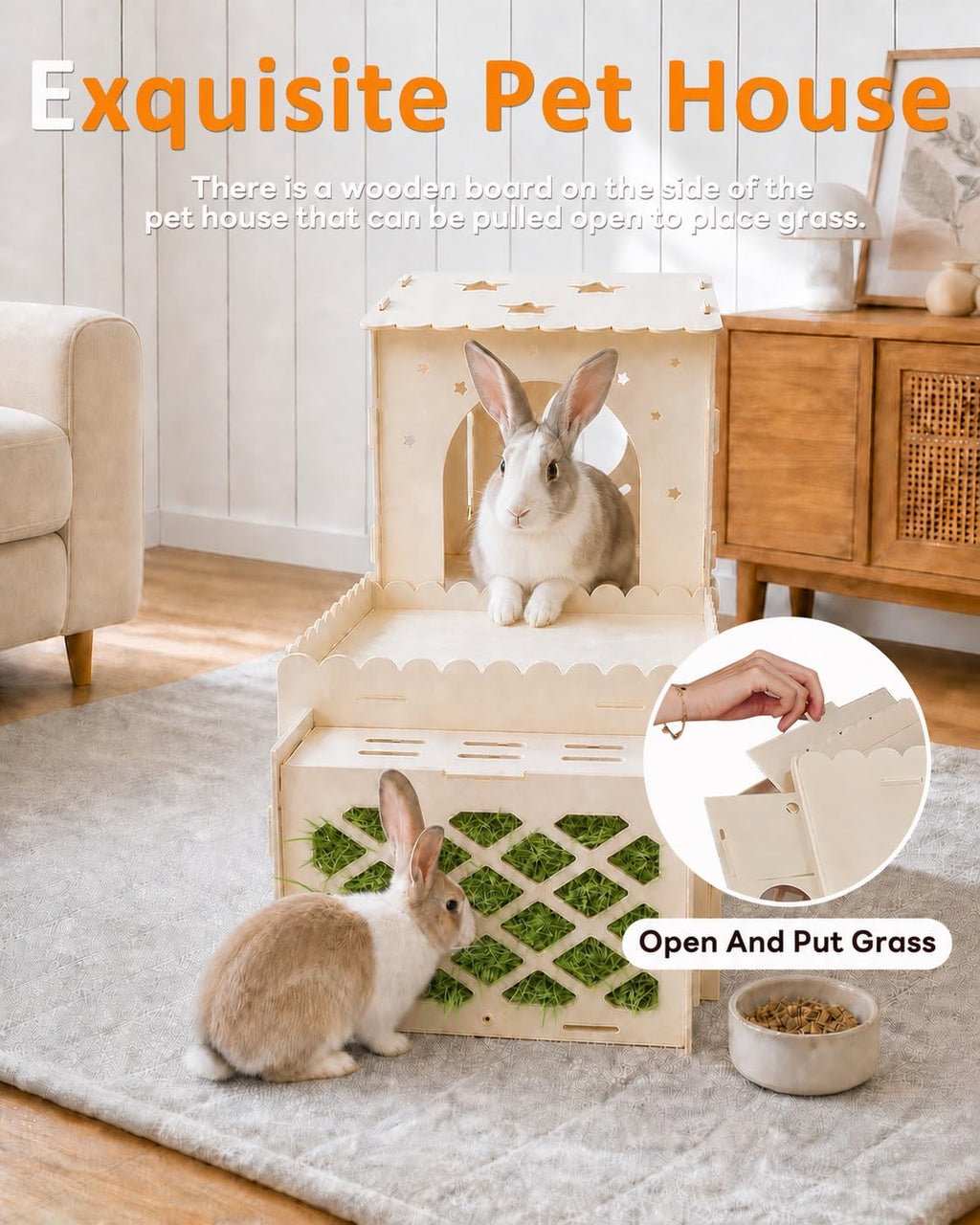 2-Story Wooden Rabbit House J454
